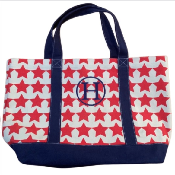 🌟 Viv & Lou monogram “H” patriotic canvas tote bag - Picture 1 of 2